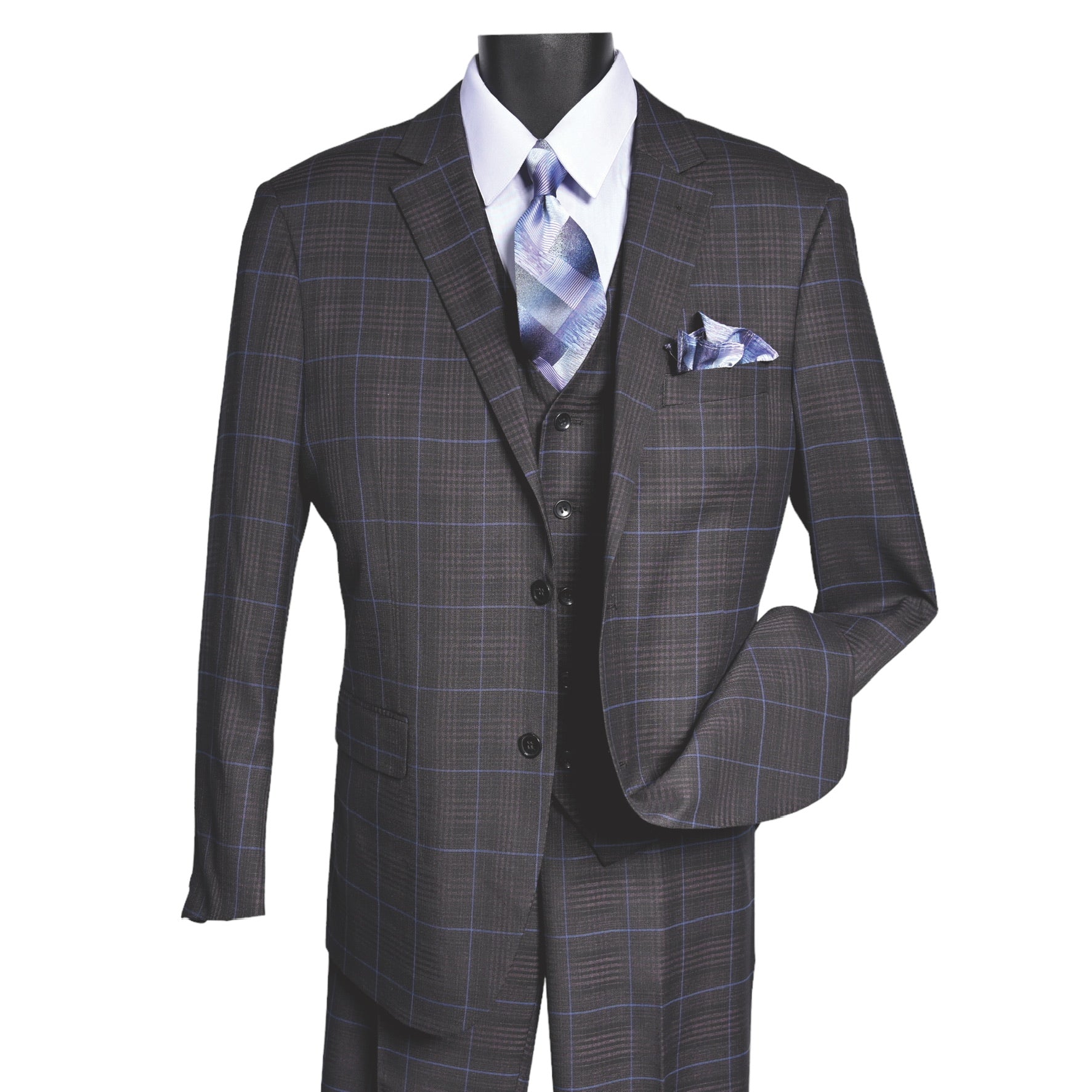 MAZARI: 3PC  Paris Vested Plaid Suit 2222